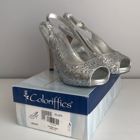 Coloriffics Shoes - Silver Glitter Slingbacks